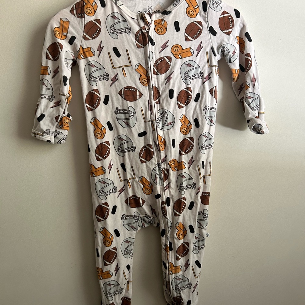 Caden Lane Sports-Themed Kids Pajamas Footies - Brown and White